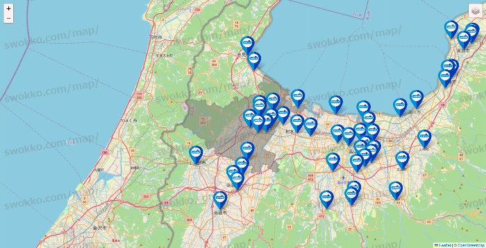富山県のウエルシア系の店舗地図
