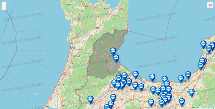 富山県のウエルシア系の店舗地図