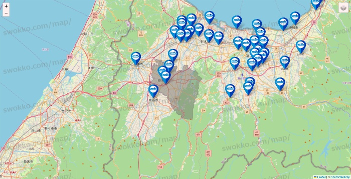 富山県のウエルシア系の店舗地図