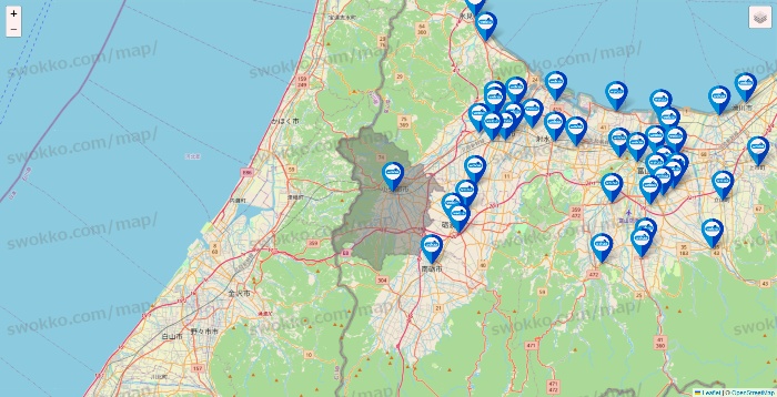 富山県のウエルシア系の店舗地図