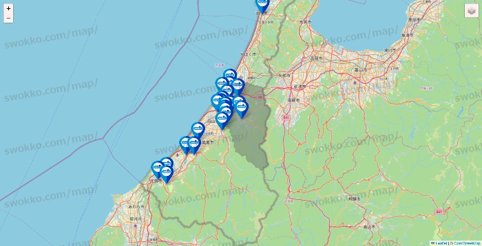 石川県のウエルシア系の店舗地図