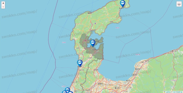 石川県のウエルシア系の店舗地図