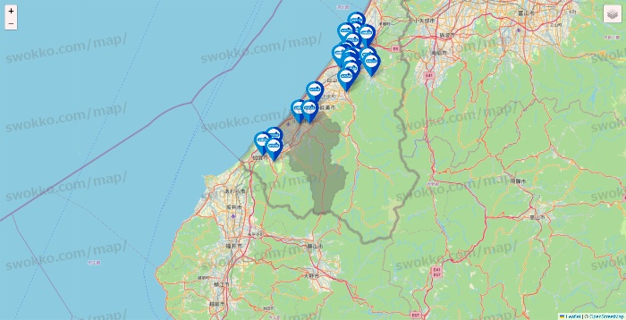 石川県のウエルシア系の店舗地図