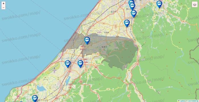石川県のウエルシア系の店舗地図