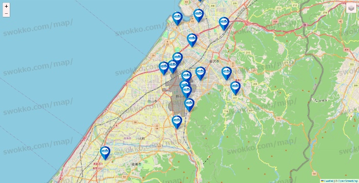 石川県のウエルシア系の店舗地図