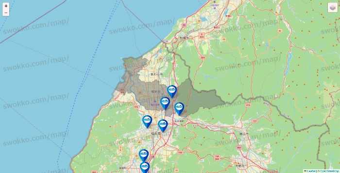 福井県のウエルシア系の店舗地図