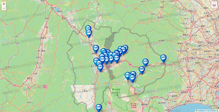 山梨県のウエルシア系の店舗地図