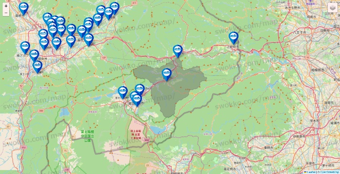山梨県のウエルシア系の店舗地図