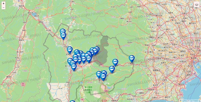 山梨県のウエルシア系の店舗地図