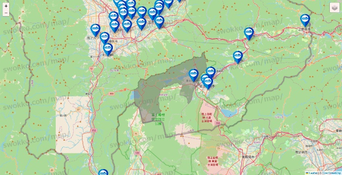 山梨県のウエルシア系の店舗地図