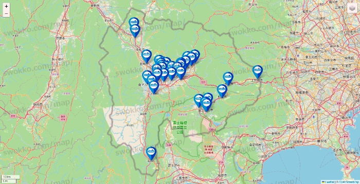山梨県のウエルシア系の店舗地図