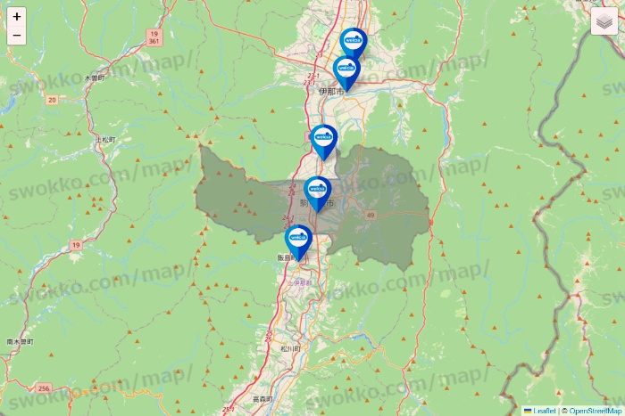 長野県のウエルシア系の店舗地図