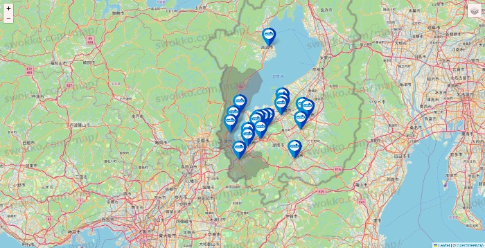 滋賀県のウエルシア系の店舗地図