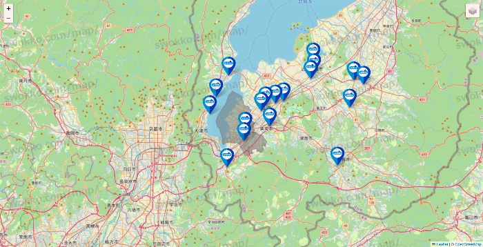 滋賀県のウエルシア系の店舗地図