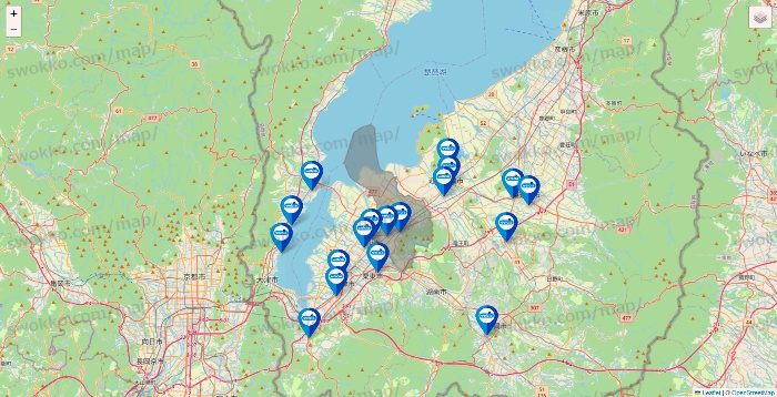 滋賀県のウエルシア系の店舗地図