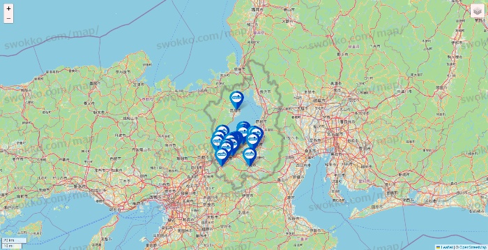 滋賀県のウエルシア系の店舗地図