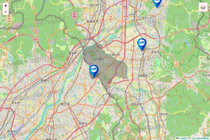 京都府のウエルシア系の店舗地図