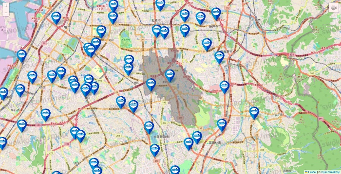 大阪府のウエルシア系の店舗地図