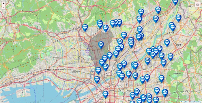 大阪府のウエルシア系の店舗地図