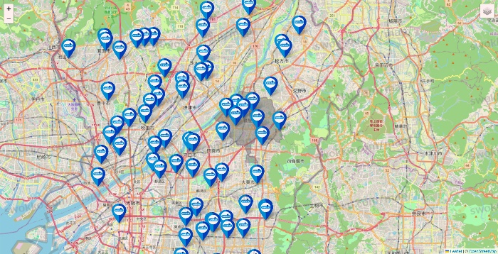 大阪府のウエルシア系の店舗地図
