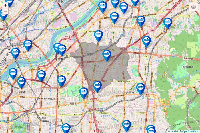 大阪府のウエルシア系の店舗地図