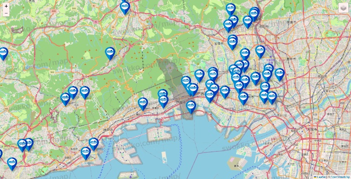 兵庫県のウエルシア系の店舗地図