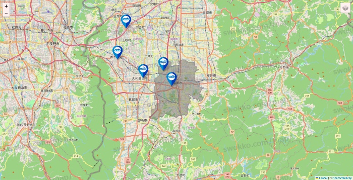 奈良県のウエルシア系の店舗地図