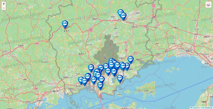 岡山県のウエルシア系の店舗地図