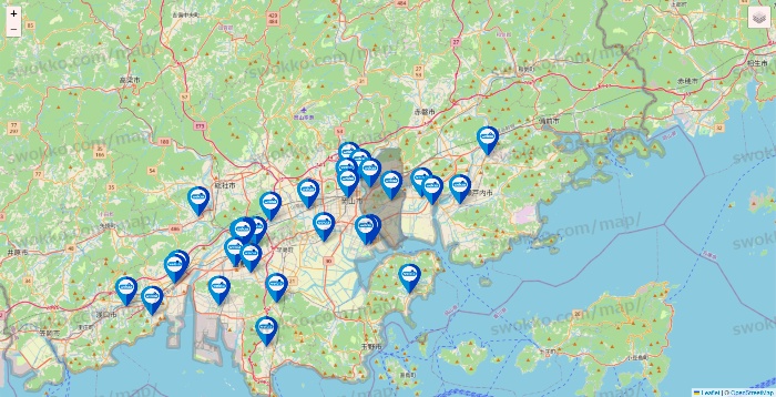 岡山県のウエルシア系の店舗地図