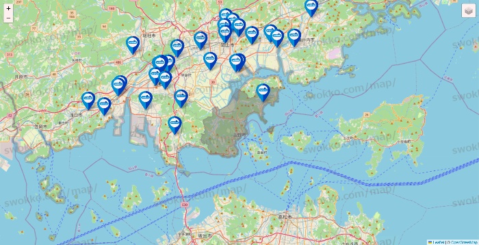 岡山県のウエルシア系の店舗地図
