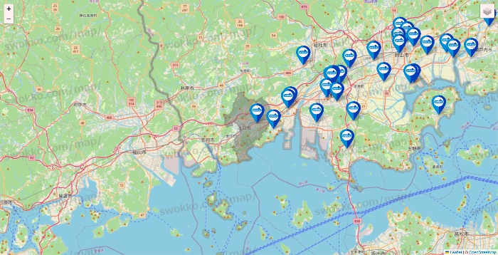岡山県のウエルシア系の店舗地図