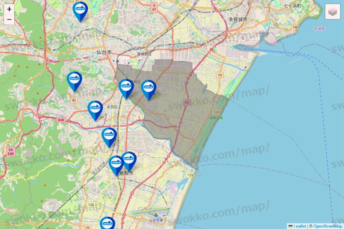 宮城県のウエルシア系の店舗地図