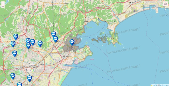 宮城県のウエルシア系の店舗地図