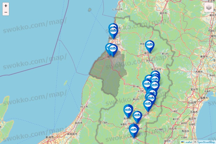 山形県のウエルシア系の店舗地図