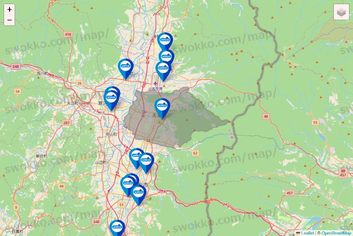 山形県のウエルシア系の店舗地図
