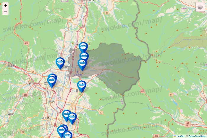 山形県のウエルシア系の店舗地図