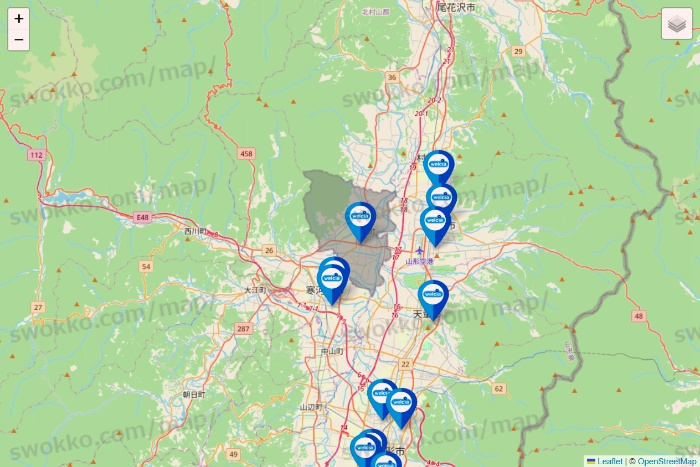 山形県のウエルシア系の店舗地図