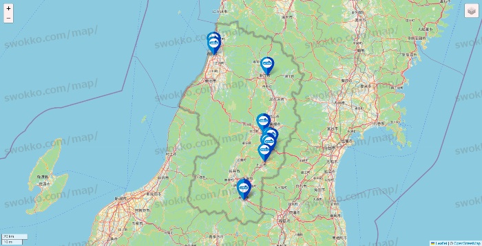 山形県のウエルシア系の店舗地図