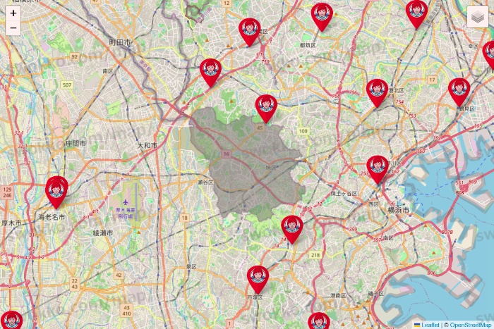 神奈川県のウェンディーズ（Wendy’s）の店舗地図