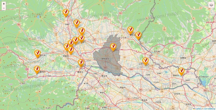群馬県のヤオコーの店舗地図