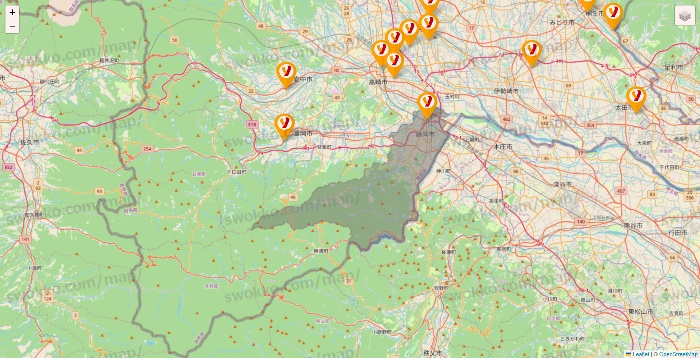 群馬県のヤオコーの店舗地図