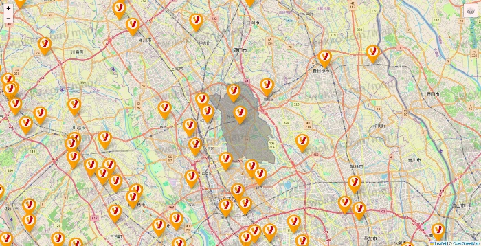 埼玉県のヤオコーの店舗地図