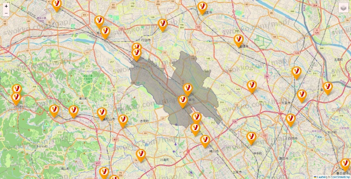 埼玉県のヤオコーの店舗地図