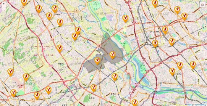 埼玉県のヤオコーの店舗地図