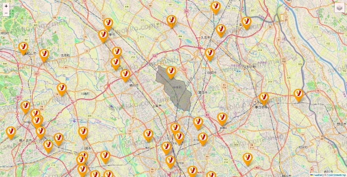 埼玉県のヤオコーの店舗地図