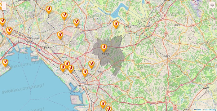 千葉県のヤオコーの店舗地図
