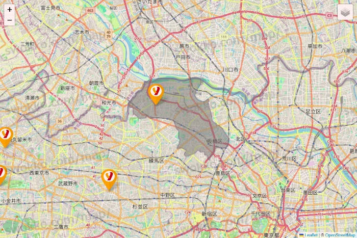 東京都のヤオコーの店舗地図