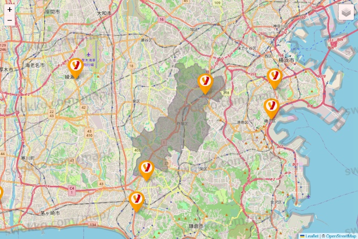 神奈川県のヤオコーの店舗地図