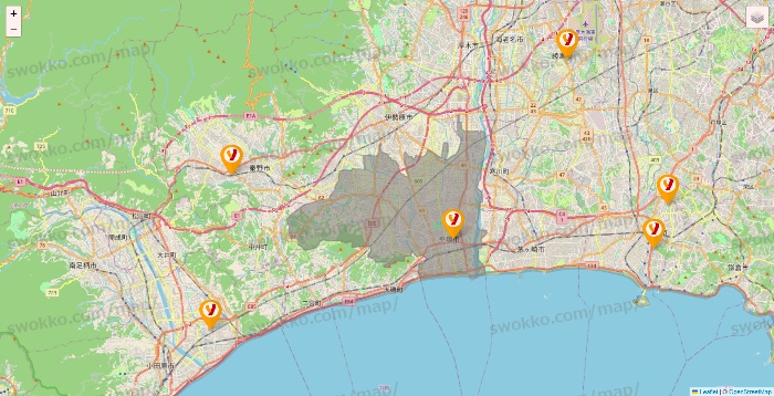神奈川県のヤオコーの店舗地図