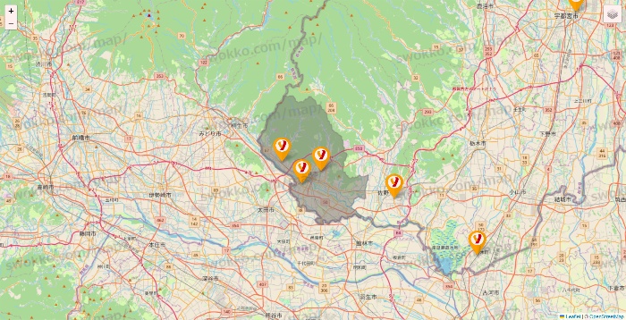 栃木県のヤオコーの店舗地図